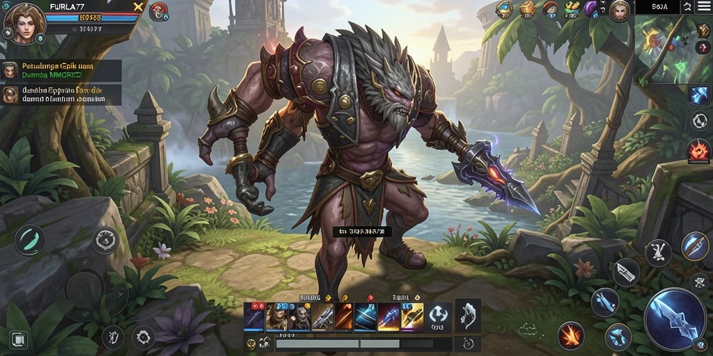 Screenshot FURLA77 menampilkan pertarungan epik di dunia MMORPG.