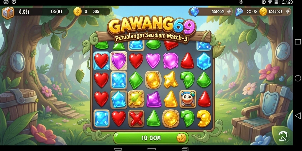 Screenshot GAWANG69 menampilkan gameplay seru dengan kombinasi item berwarna.