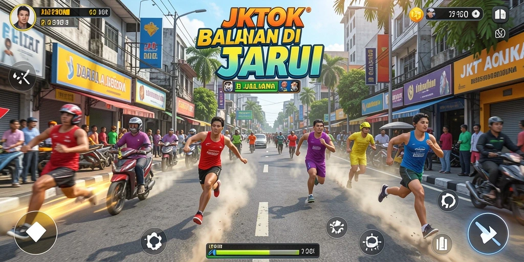 Screenshot gameplay JKTOK yang menunjukkan aksi balapan yang mendebarkan.