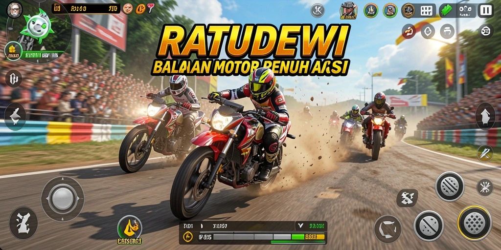 Gameplay mendebarkan dalam balapan motor di RATUDEWI.