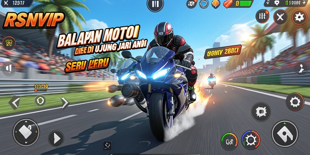 Gameplay seru RSNVIP dengan balapan motor yang mendebarkan.
