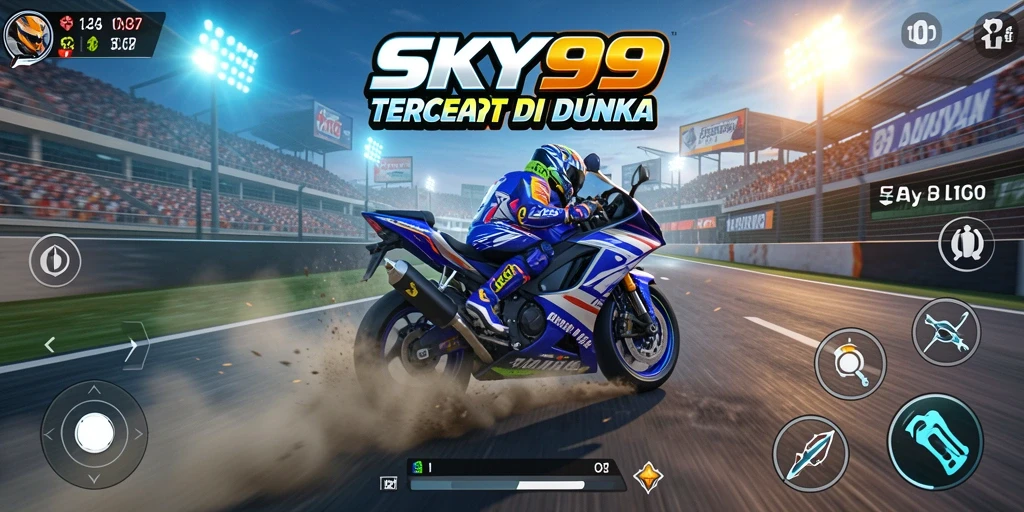 Screenshot gameplay SKY99 menampilkan aksi balap motor yang seru.