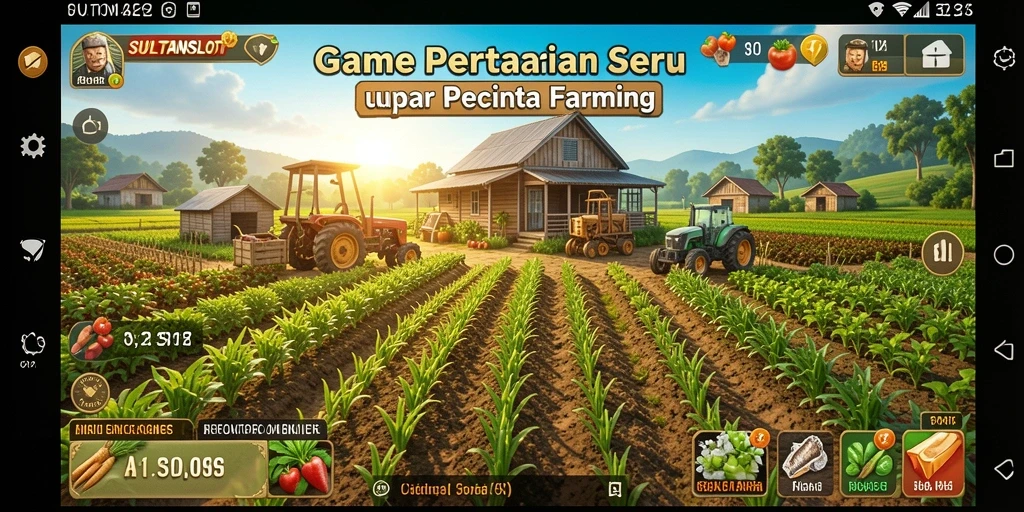 Screenshot SULTANSLOT menampilkan suasana ladang yang indah dan aktivitas bertani.